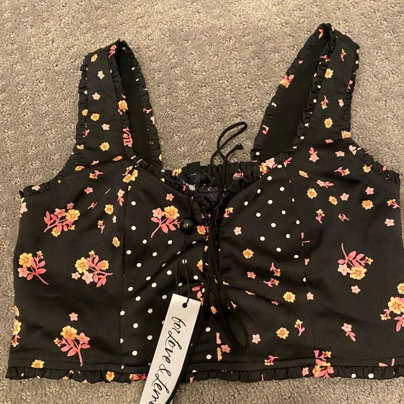 NWT - For Love and Lemons Camellia black Crop Top - Picture 6 of 7
